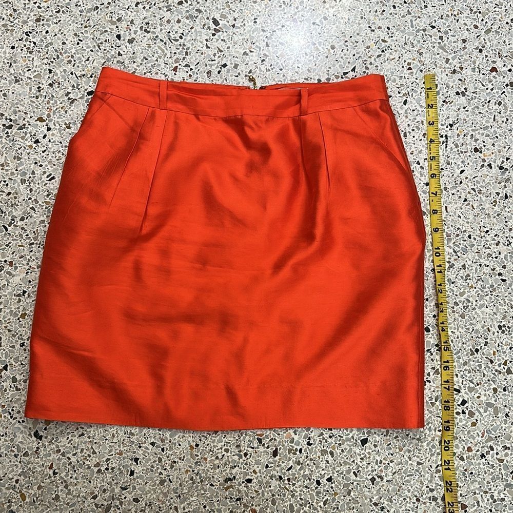 Kate Spade Orange coral silk mini skirt the rules lined 8 pockets back zip